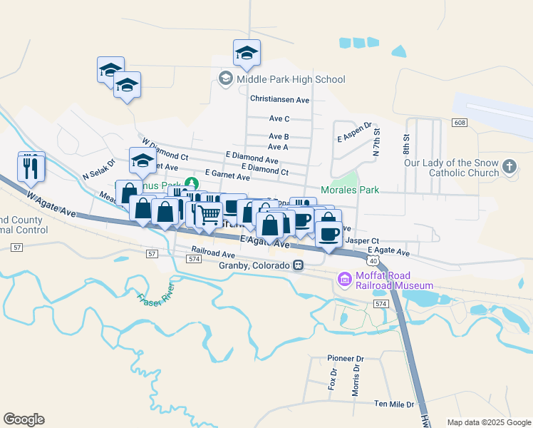 map of restaurants, bars, coffee shops, grocery stores, and more near 53-61 N 3rd St in Granby