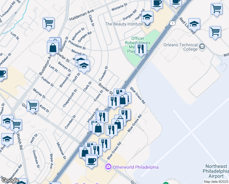 map of restaurants, bars, coffee shops, grocery stores, and more near in Philadelphia