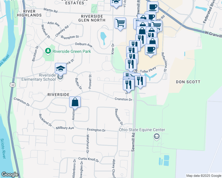 map of restaurants, bars, coffee shops, grocery stores, and more near 2960 Cranston Drive in Dublin