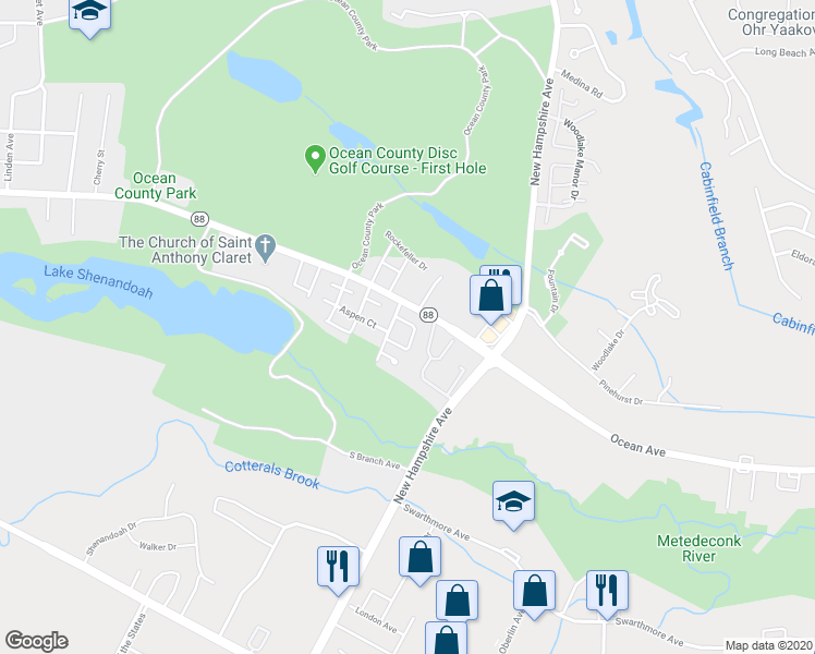 map of restaurants, bars, coffee shops, grocery stores, and more near 201 Susan Drive in Lakewood Township