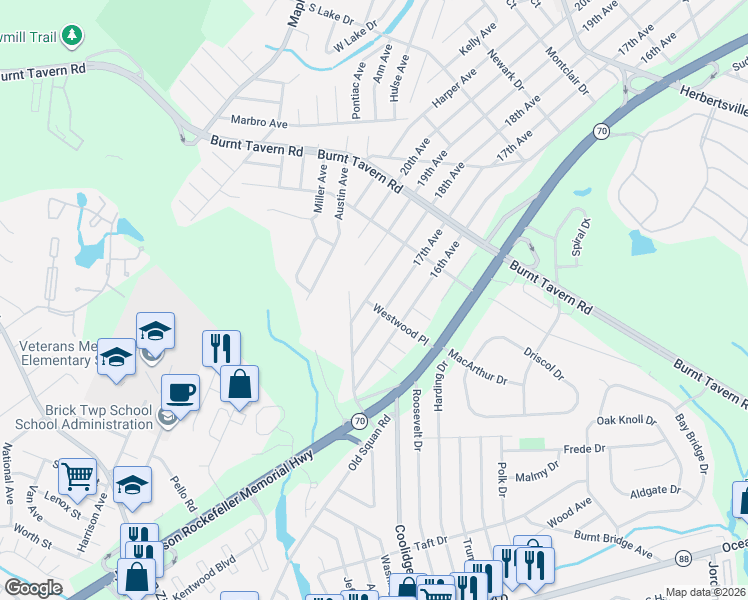 map of restaurants, bars, coffee shops, grocery stores, and more near 471 17th Avenue in Brick Township