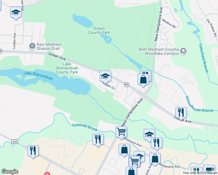 map of restaurants, bars, coffee shops, grocery stores, and more near 57 Aspen Court in Lakewood Township