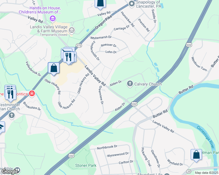map of restaurants, bars, coffee shops, grocery stores, and more near 1051 Landis Valley Rd in Lancaster