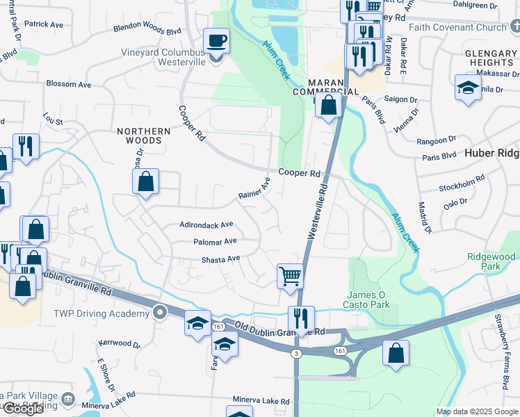 map of restaurants, bars, coffee shops, grocery stores, and more near 3284 Covert Court in Columbus