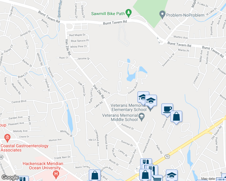 map of restaurants, bars, coffee shops, grocery stores, and more near 22 Coventry Court in Brick