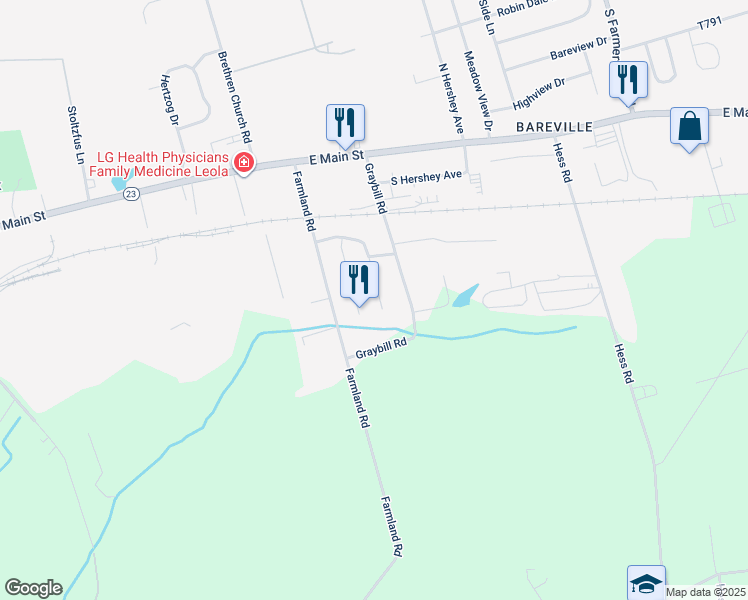 map of restaurants, bars, coffee shops, grocery stores, and more near 56 Melvin Drive in Lancaster County