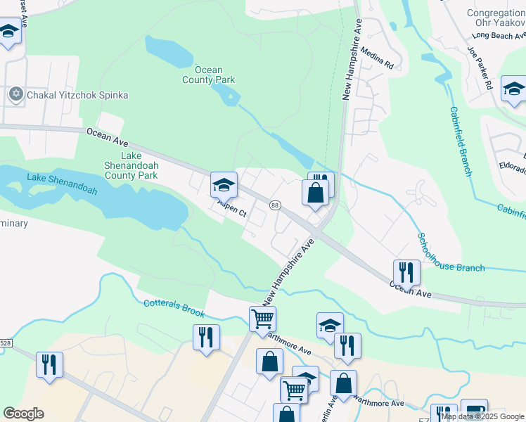 map of restaurants, bars, coffee shops, grocery stores, and more near 228-100 Susan Drive in Lakewood Township