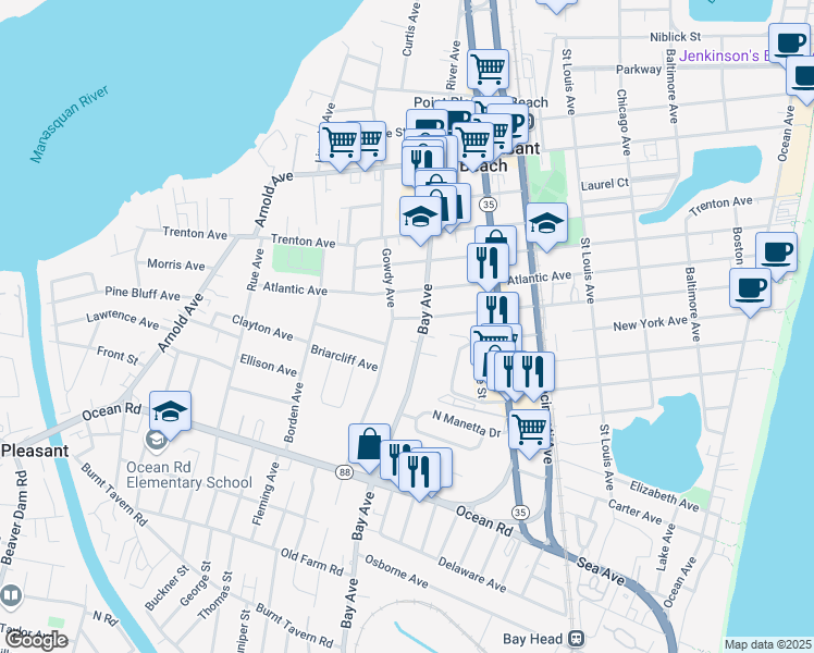 map of restaurants, bars, coffee shops, grocery stores, and more near 706 New Jersey Avenue in Point Pleasant Beach
