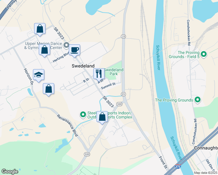 map of restaurants, bars, coffee shops, grocery stores, and more near 643B Summit Street in King of Prussia