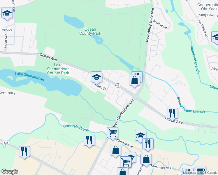map of restaurants, bars, coffee shops, grocery stores, and more near 123 Susan Drive in Lakewood Township