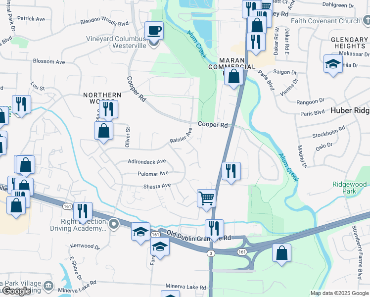 map of restaurants, bars, coffee shops, grocery stores, and more near 3284 Covert Court in Columbus