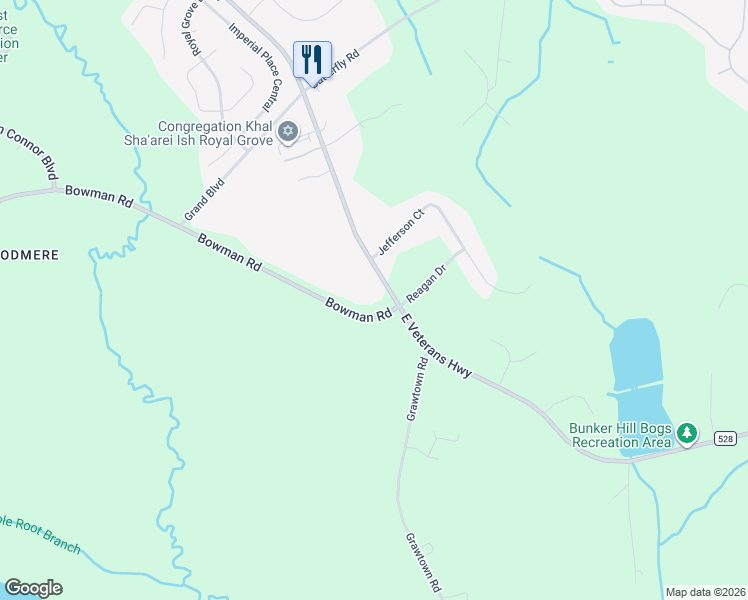 map of restaurants, bars, coffee shops, grocery stores, and more near 2 Bowman Road in Jackson Township