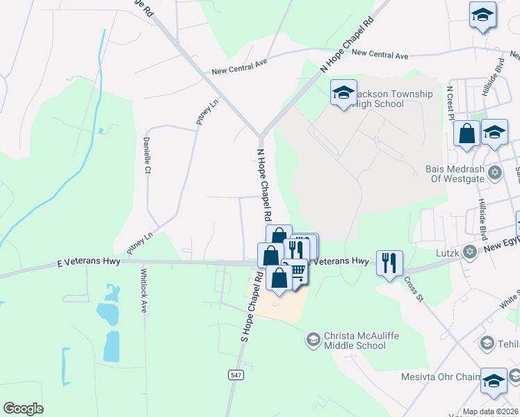 map of restaurants, bars, coffee shops, grocery stores, and more near 11 May Boulevard in Jackson Township