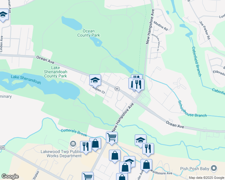 map of restaurants, bars, coffee shops, grocery stores, and more near 208 Susan Drive in Lakewood Township