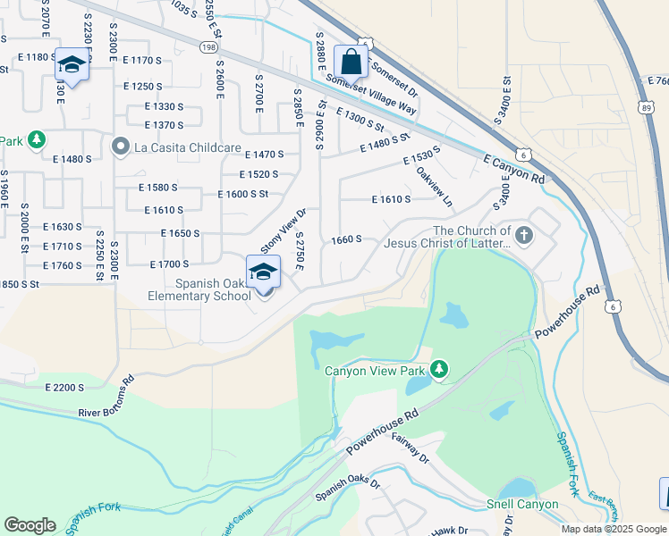 map of restaurants, bars, coffee shops, grocery stores, and more near 1746 South 2940 East in Spanish Fork