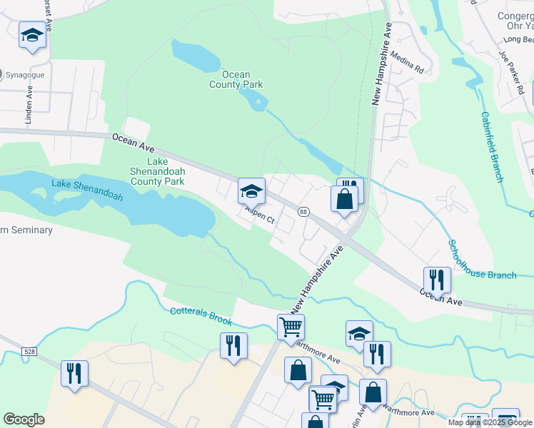 map of restaurants, bars, coffee shops, grocery stores, and more near 889 Ocean Avenue in Lakewood Township