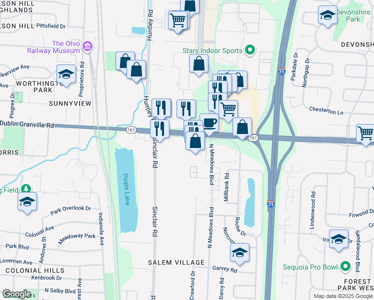 map of restaurants, bars, coffee shops, grocery stores, and more near 881 East Dublin Granville Road in Columbus