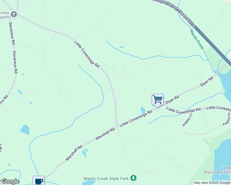 map of restaurants, bars, coffee shops, grocery stores, and more near 950 Little Conestoga Road in Glenmoore