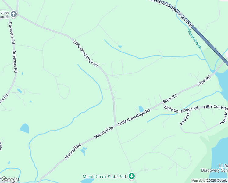 map of restaurants, bars, coffee shops, grocery stores, and more near 950 Little Conestoga Road in Glenmoore