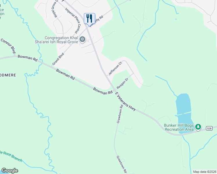 map of restaurants, bars, coffee shops, grocery stores, and more near 2 Bowman Road in Jackson Township