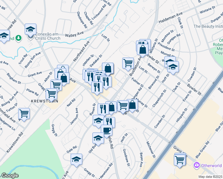 map of restaurants, bars, coffee shops, grocery stores, and more near 1716 Kohl Street in Philadelphia