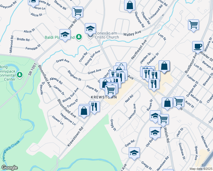 map of restaurants, bars, coffee shops, grocery stores, and more near 1121 Gregg Street in Philadelphia
