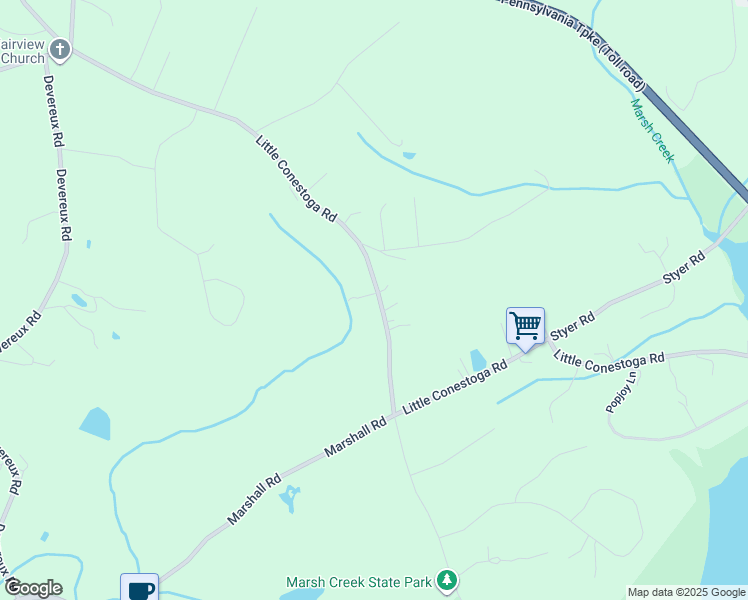 map of restaurants, bars, coffee shops, grocery stores, and more near 951 Little Conestoga Road in Glenmoore