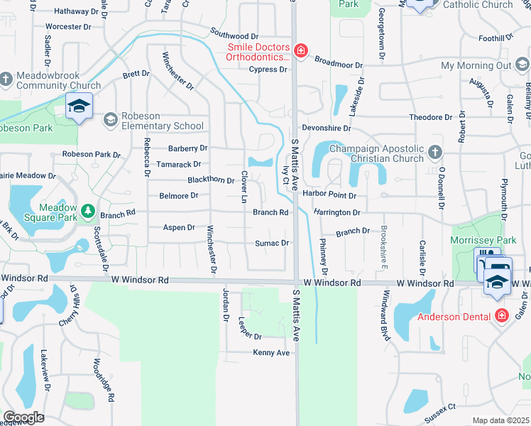 map of restaurants, bars, coffee shops, grocery stores, and more near 1908 Blackthorn Drive in Champaign