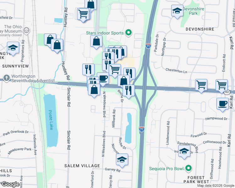map of restaurants, bars, coffee shops, grocery stores, and more near 1009 East Dublin Granville Road in Columbus