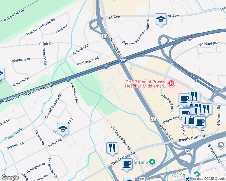 map of restaurants, bars, coffee shops, grocery stores, and more near 236 Drummers Lane in Wayne