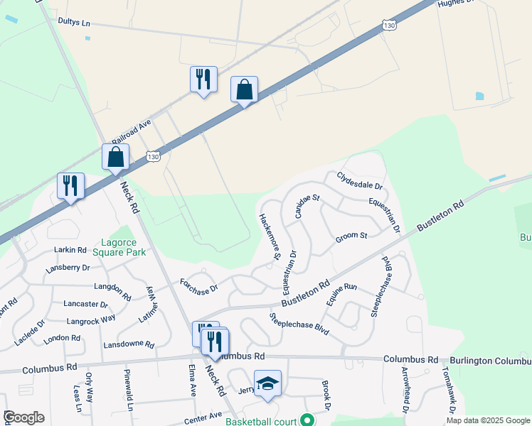 map of restaurants, bars, coffee shops, grocery stores, and more near 37 Equestrian Drive in Burlington