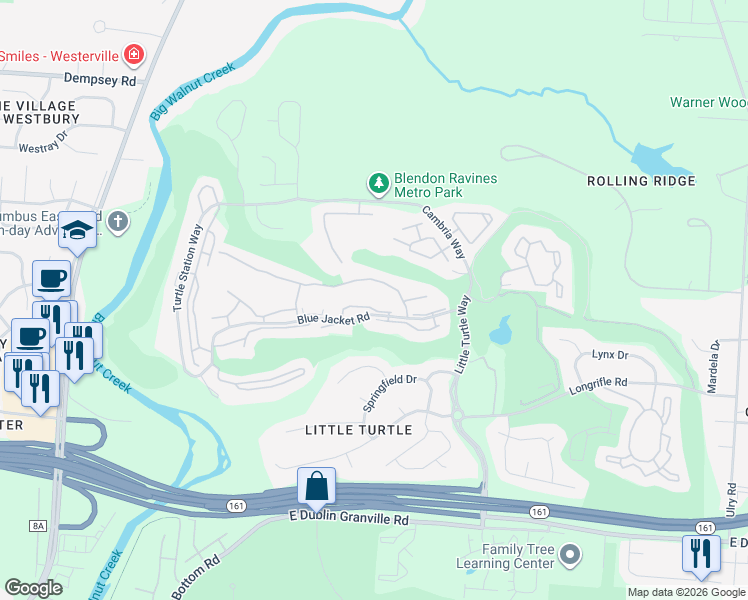 map of restaurants, bars, coffee shops, grocery stores, and more near 4987 Smoketalk Lane in Westerville