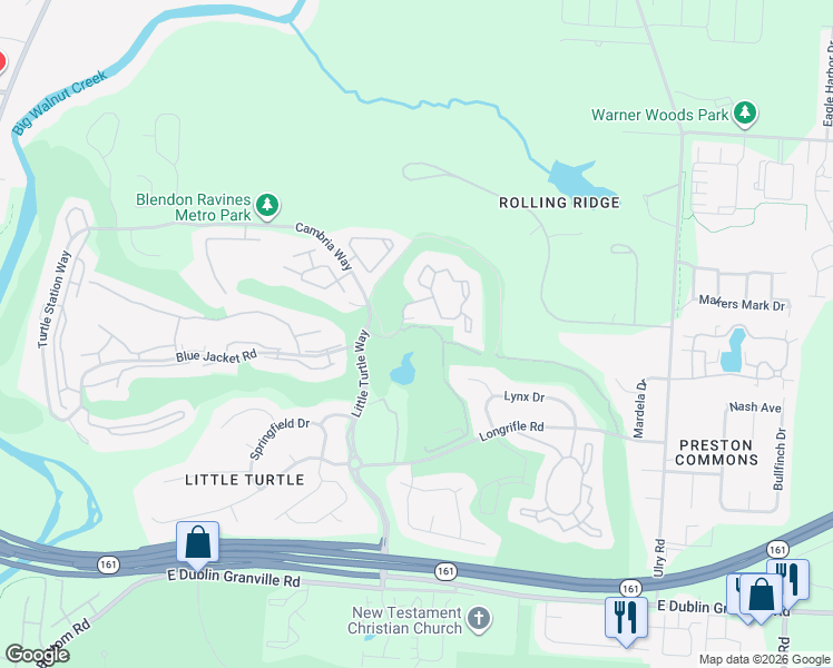 map of restaurants, bars, coffee shops, grocery stores, and more near 5350 Firewater Lane in Westerville
