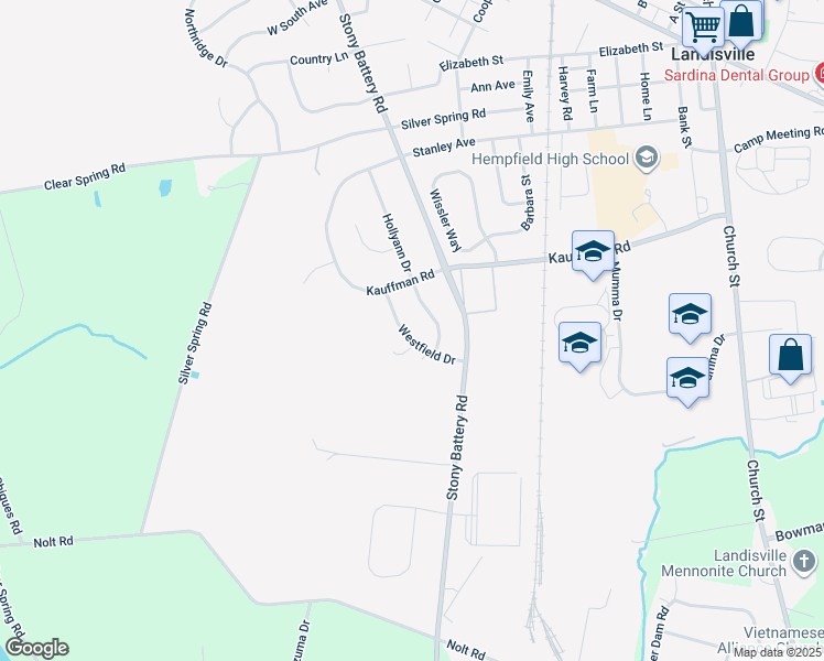 map of restaurants, bars, coffee shops, grocery stores, and more near 565 Westfield Drive in Landisville