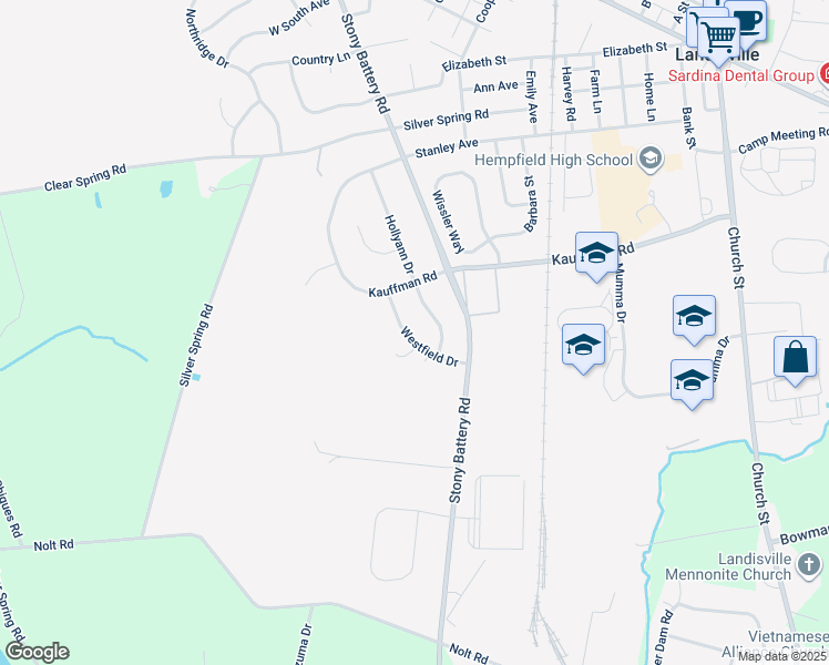 map of restaurants, bars, coffee shops, grocery stores, and more near 565 Westfield Drive in Landisville