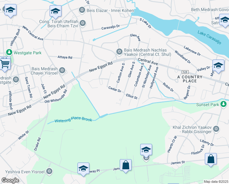 map of restaurants, bars, coffee shops, grocery stores, and more near 19 Cedar Court in Lakewood