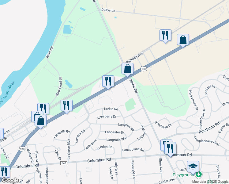 map of restaurants, bars, coffee shops, grocery stores, and more near 1412 U.S. 130 in Burlington