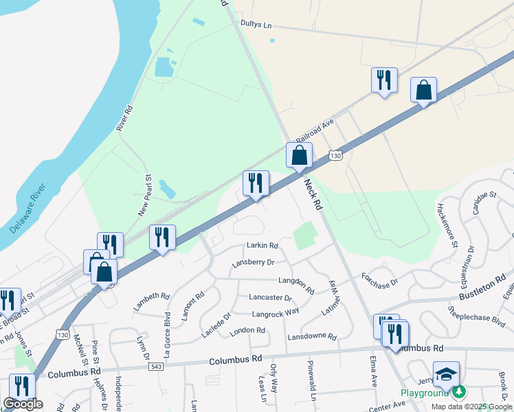 map of restaurants, bars, coffee shops, grocery stores, and more near 1412 U.S. 130 in Burlington
