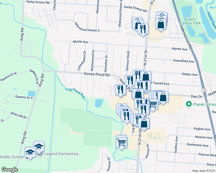 map of restaurants, bars, coffee shops, grocery stores, and more near 273 Goose Pond Road in Newark