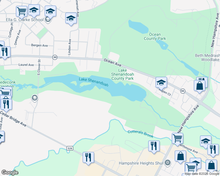 map of restaurants, bars, coffee shops, grocery stores, and more near 300 New Hampshire Avenue in Lakewood