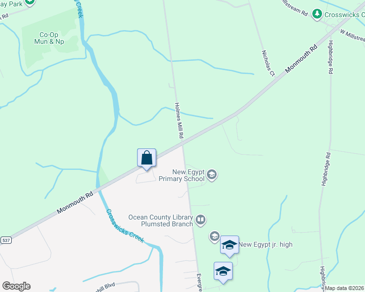 map of restaurants, bars, coffee shops, grocery stores, and more near 150 New Egypt Allentown Road in Plumsted