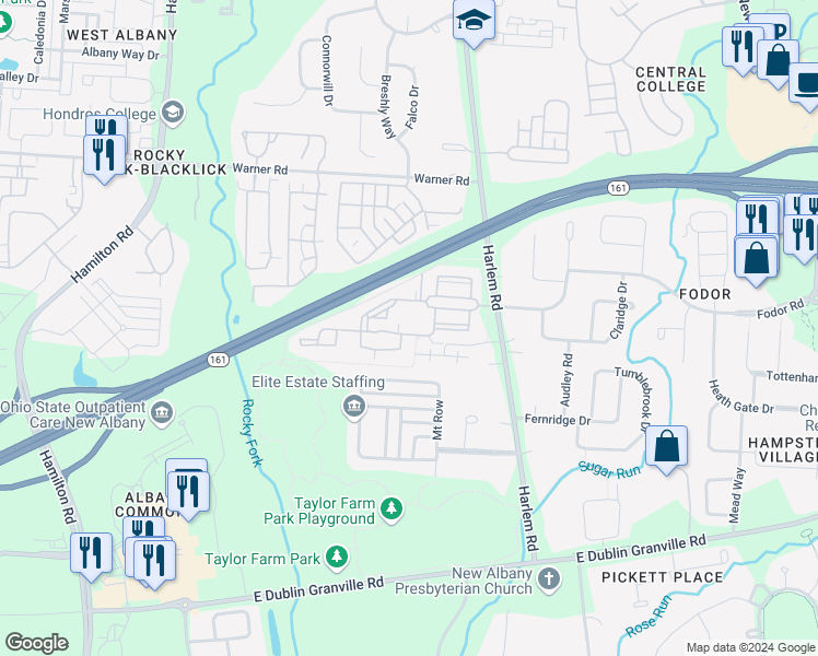 map of restaurants, bars, coffee shops, grocery stores, and more near 6736 Albany Pond in New Albany