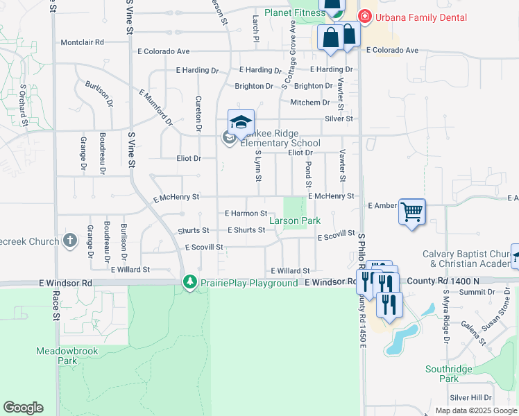 map of restaurants, bars, coffee shops, grocery stores, and more near 903 East McHenry Street in Urbana