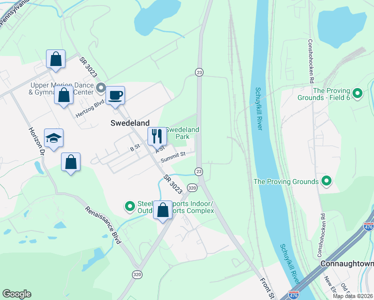 map of restaurants, bars, coffee shops, grocery stores, and more near 691 3rd Street in King of Prussia