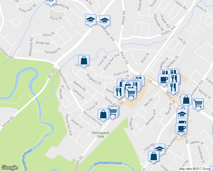 map of restaurants, bars, coffee shops, grocery stores, and more near 1128 Bingham Street in Philadelphia