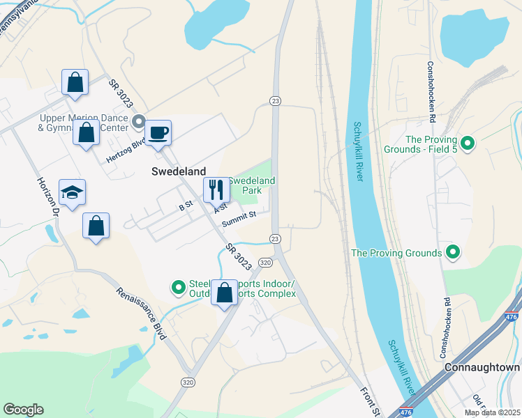 map of restaurants, bars, coffee shops, grocery stores, and more near 691 3rd Street in King of Prussia