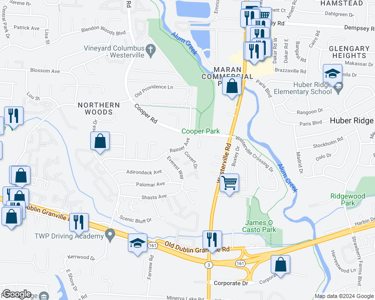 map of restaurants, bars, coffee shops, grocery stores, and more near 3249 Rainier Avenue in Columbus