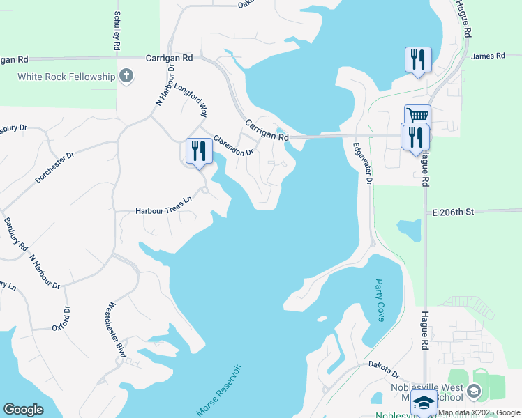 map of restaurants, bars, coffee shops, grocery stores, and more near 102 Clarendon Drive in Noblesville