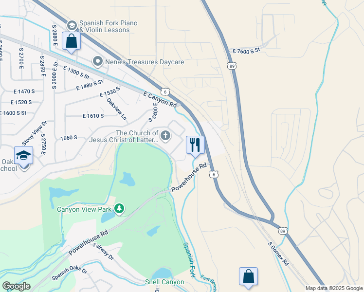 map of restaurants, bars, coffee shops, grocery stores, and more near 1709 Fairway Lane in Spanish Fork