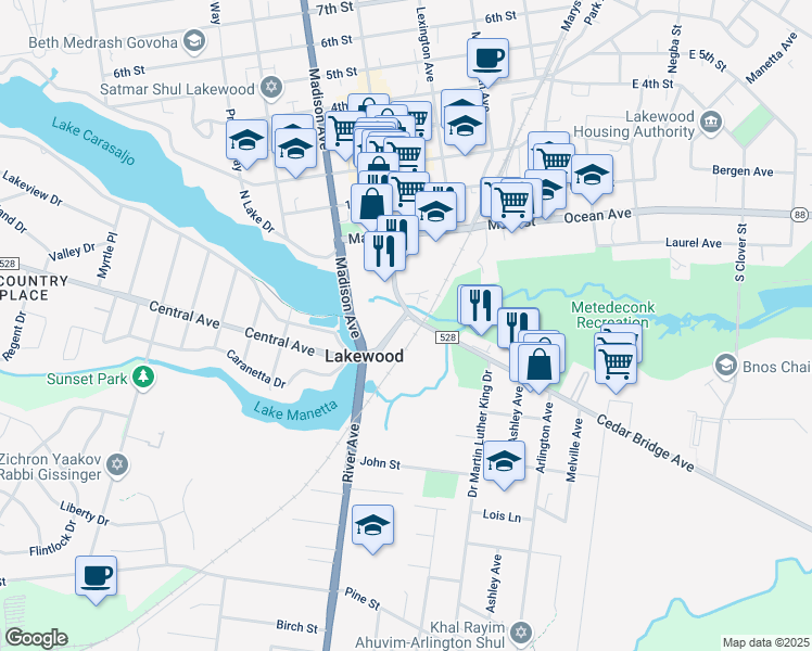 map of restaurants, bars, coffee shops, grocery stores, and more near 300 Hurley Avenue in Lakewood